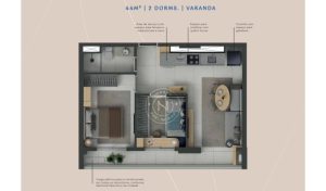 44m² | 2 dorms | Varanda